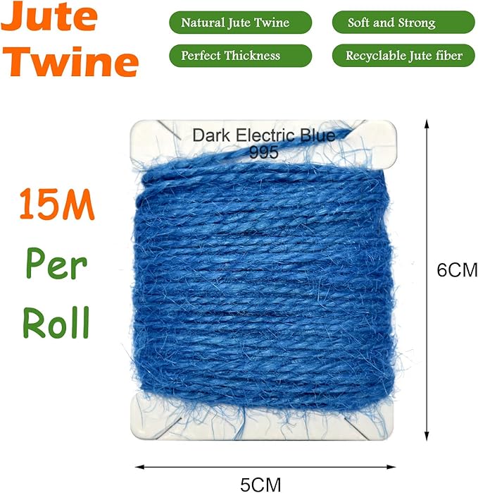 Jute Twine 15m Long Twine String for Crafts Gift Wrapping Packing Gardening Crochet Knitting Macrame Decor (Dark Electric Blue)