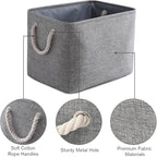 Storage Basket for Shelves - 17X15X12 inch 2 Pack Collapsible Storage Bin with Rope, Canvas Fabric Storage Cubes for Cloth Decorative Books Nursery (Grey)