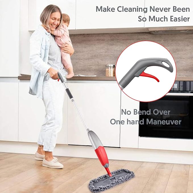 HOMTOYOU Dust Mop for Hardwood Floors: Microfiber Spray Mop for Cleaning Laminate Wood Tile Home Kitchen - 3 Washable Reusable Pads & 1Pcs 400+ML Refillable Bottle