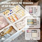 Sturdy Drawer Organizers (24-Pack) - Fabric Dresser Drawer Organizers & Dividers for Nursery Organization, Baby Organizers and Storage for Clothes, Socks & Underwear, White