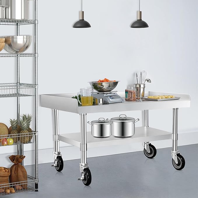 HARDURA Stainless Steel Equipment Work Stand 30" x 36" Prep Table with Under Shelf and Caster for Commercial & Workplace, Home, Hotel, Garage
