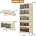 5 Tier - 48QT Storage Bins with Lids, Collapsible Storage Bins with Doors and Wheels, Plastic Storage Cabinet for Easy Storage and Organization for Living Room, Office