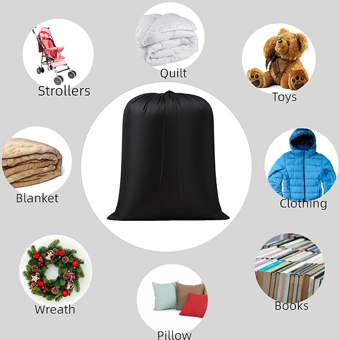 2 Pack Extra Large Laundry Bags – 43" x 55" Heavy Duty Drawstring Storage Sack for Clothes, Bedding, Moving, Camping, Travel – Foldable Nylon Laundry Bag for Home & College