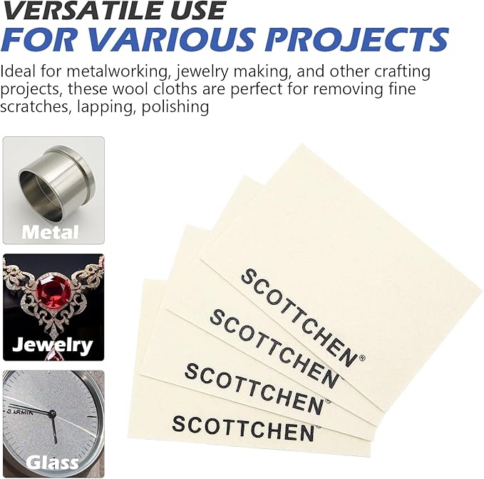 SCOTTCHEN 4Pcs Wool Cloths for Buffing,Polishing and Lapping, 6" x 4" x 1.55mm,Ideal for Lapidary, Jewelry,Glass,and Metalworking ect.