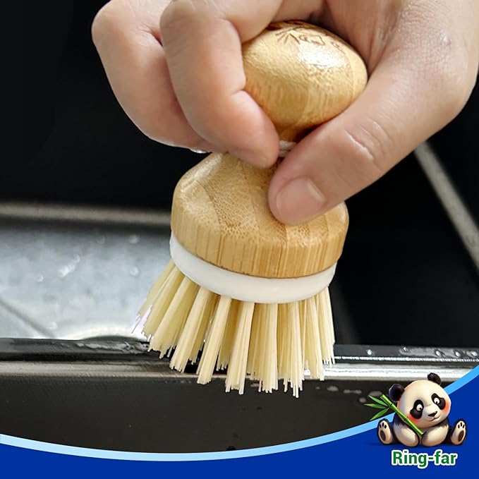 Bamboo Dish Brush,Bamboo Scrub Brush for Bishes Pots Pans Kitchen Sink Cleaning,3 Packs