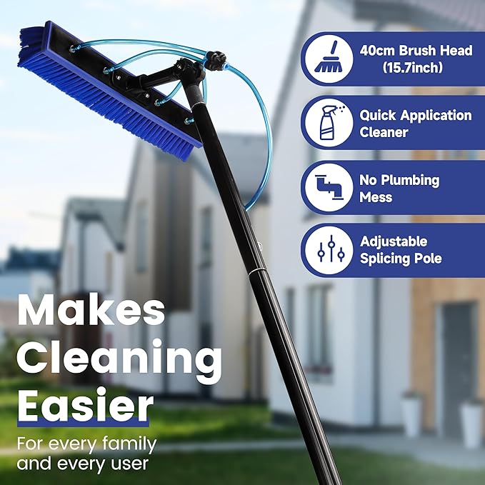 Water Fed Pole Kit, 40 FT Length Adjustable Solar Panel Window Cleaning Brush and Pole, 4-40ft Aluminium Pole Window Washing Kit for Cleaning Windows, Solar Panels and Roof