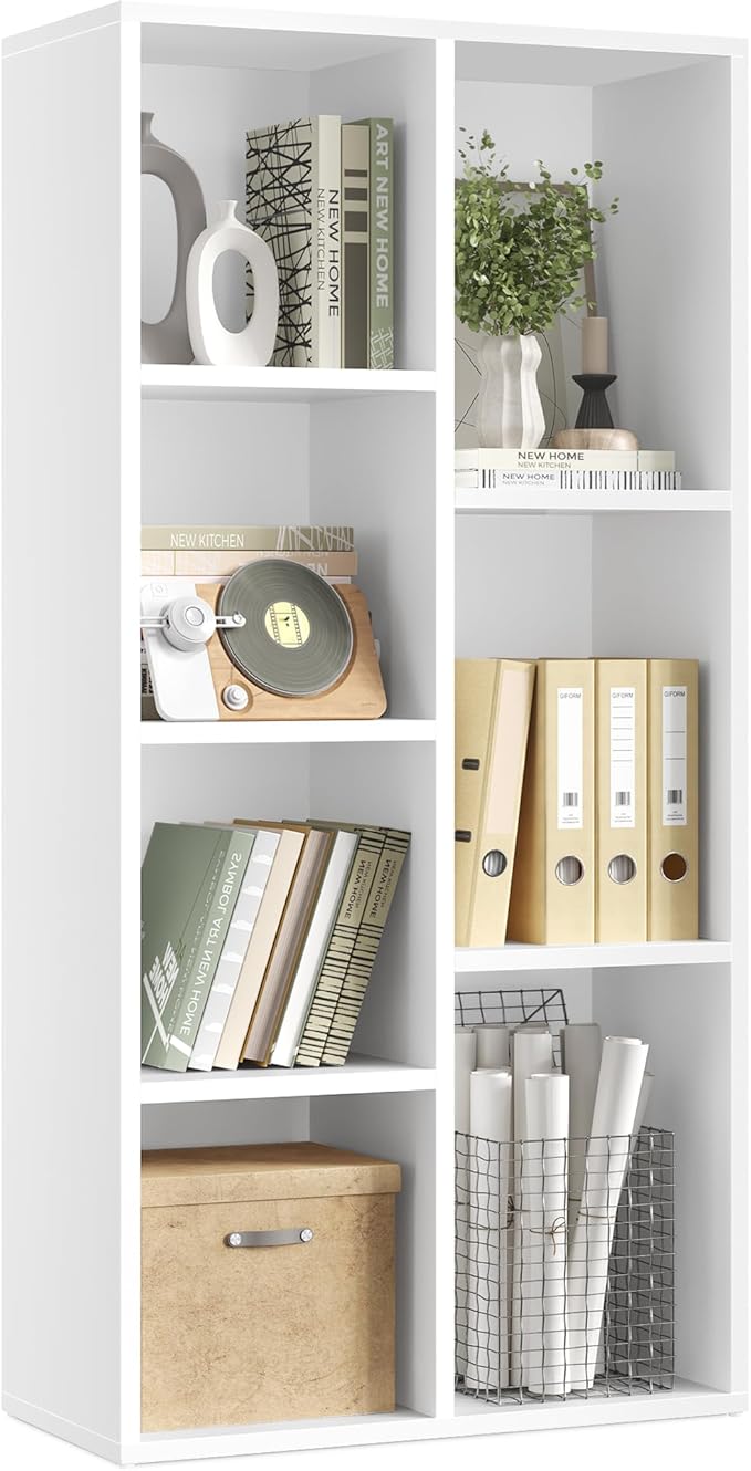 VASAGLE Bookcase, Bookshelf with 7 Compartments, Freestanding Shelves and Cube Organizer, for Display in Living Room, Bedroom, and Home Office, White ULBC27WT