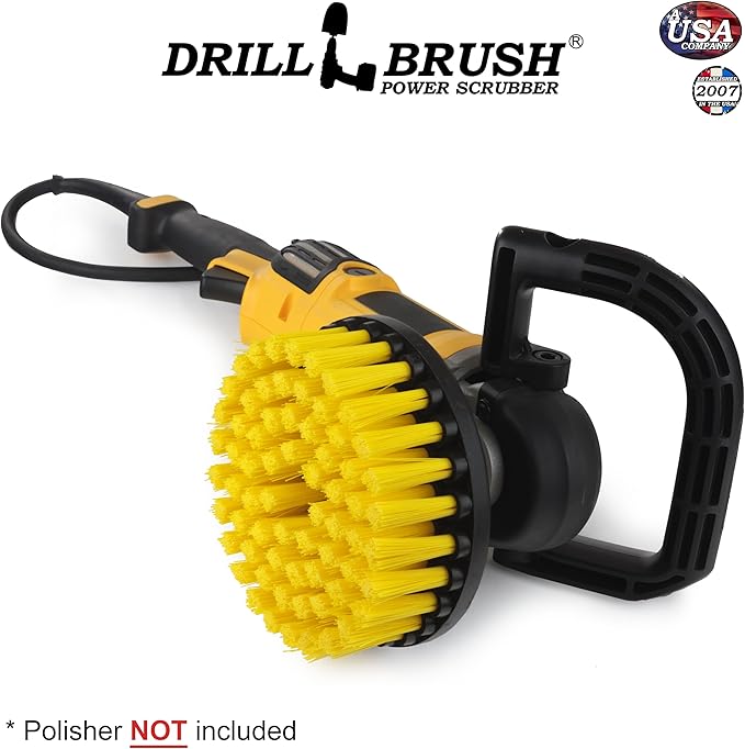 Bathroom Accessories - Cleaning Supplies - Boat Brush - Deck Scrub Brush – 7in - Medium Yellow Bristles - Variable Speed Polisher - 5/8 x 11 Threaded Hub - Tile - Shower Cleaner - Porcelain – Flooring