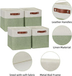 HNZIGE Fabric Cube Storage Baskets Bins Cube Baskets 11x11, Set of 4, Foldable Storage Cube Bin Baskets for Shelves with Handles, Bins for Cube Organizer Home Toy Nursery Closet Bedroom(Green White)