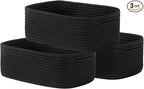 Small Woven Basket, 12 x 8 x 4.5 Inches, Storage Basket for Organizing, Cute Small Rope Shelf Closet Cube Storage Bins Baskets for Shelves, Dog Toy Gift Baskets Empty, 3 Packs, Black