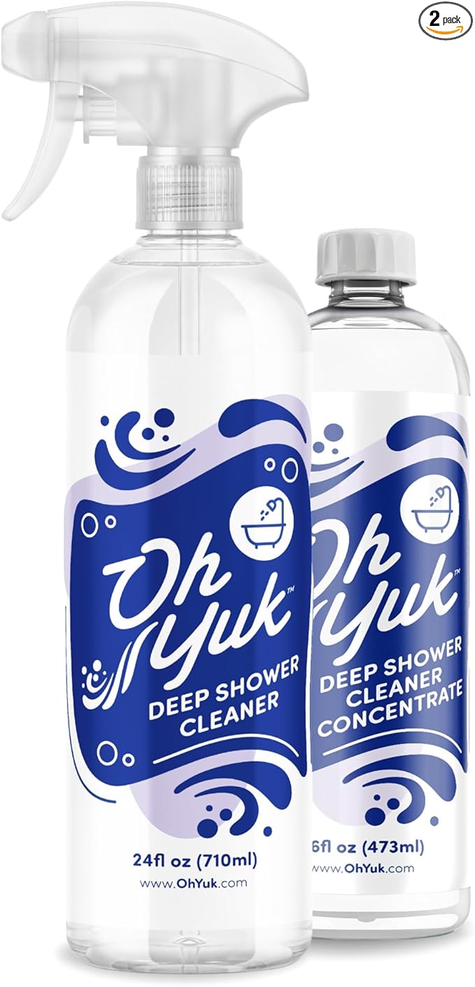 Oh Yuk Deep Shower Cleaner Combo Pack – Includes 1 Spray + 1 Refill (Makes 4 More Bottles) | Targets Soap Scum, Grime & Scale | Shower Wall, Tile & Glass Cleaner | Biodegradable, Vegan, Made in USA