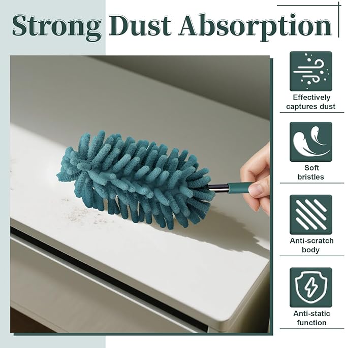 2 PCS Car Interior Duster with Extension Pole, Microfiber Car Dusters with Bendable Head, Cars Duster Exterior&Interior Scratch Free, for Cleaning of Vehicle Details, Offices, Window(Nude Blue)