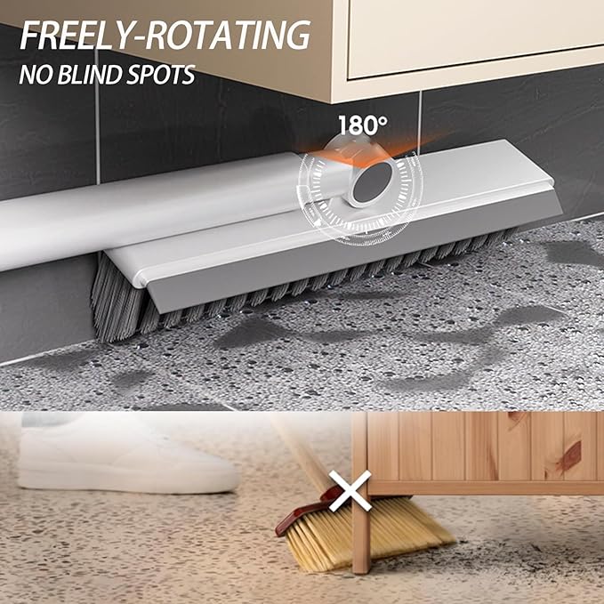 Floor Scrubbing Brush with 57" Adjustable Long Handle,3 in 1 Living Grout Brush with Squeegee,V-Shape Stiff Brush Bristle,Heavy Duty Bathroom Cleaning Brush for Tile,Deck,Patio,Wall,Garage,Kitchen