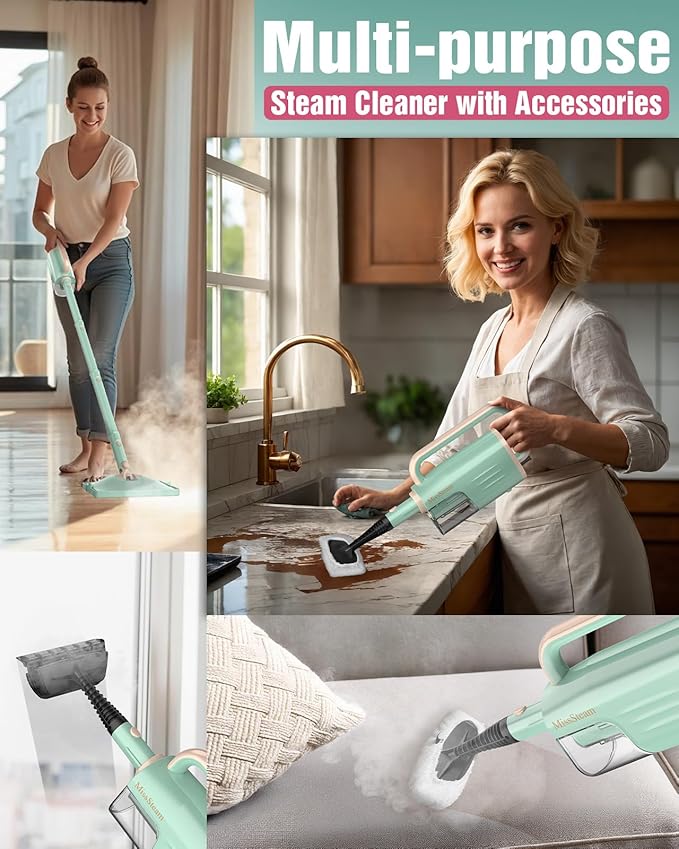 Steam Mop Cleaner Safe High-temp for Deep Cleaning, Lightest Detachable Floor Steamer with 2 Steam Mode 3 Adjustable Level Heavy Duty Powerful Handheld Steam Cleaner for Hardwood & Laminate Tile Grout