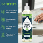 Puracy Natural Dish Soap Packs- Unscented Skin-Softening Plant-Based Dishwashing Soap, Non-Toxic Dish Soap, Fragance Free Organic Liquid Dishwashing Detergent Soap (Unscented, 16 fl oz, 3 Pack)