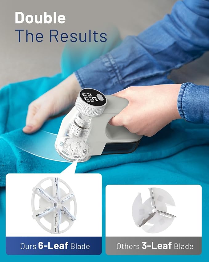 BEAUTURAL Fabric Shaver, Rechargeable Lint Remover, Electric Portable Sweater Defuzzer with 3 Speeds, 6 Leaf Blades, Digital LED Display, Remove Pilling for Clothes, Furniture, Sweater, Couch, Blanket