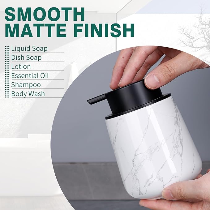 Bosilunlife Hand Soap Dispenser - Marble Lotion Dispenser 12Oz Ceramic Soap Dispenser Bathroom Refillable Liquid Pump Dispenser for Bathroom Kitchen Dispenser for Dish Soap with Easy-to-Press Pump