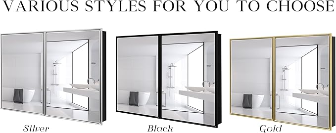 Medicine Cabinet with Aluminum Framed Mirror,36"x32" Surface Mount or Recessed Mount Bathroom Vanity Mirror,Single Door Bathroom Mirror with Storage Cabinet