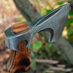 19" Custom Gift Hand Forged Viking Axe- Carbon Steel Camping Axe with Rose Wood Shaft - Viking Gifts for Men, Bearded Camping Axe (VALHALA 19)