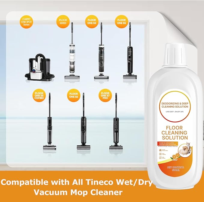 4 Packs Floor Cleaning Solution Compatible with Tineco iFloor & Floor One Cleaner Solution Orange Scented Deep Clean Residue & Streak Free for Multiple Hard Floors, for All Robotic Vacuum Mop Solution