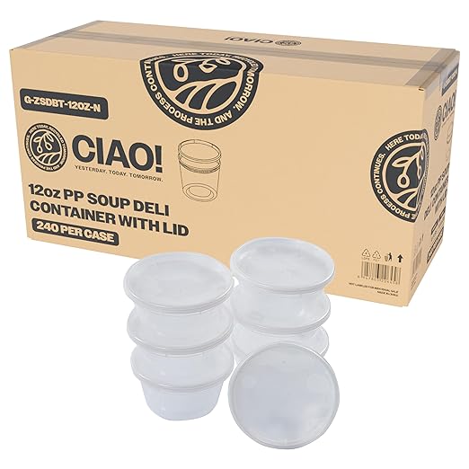 CIAO! 12OZ PP Injection Molded Soup-Deli Container with LLDPE Lid, Microwavable and BPA Free (240/240 combo pack)
