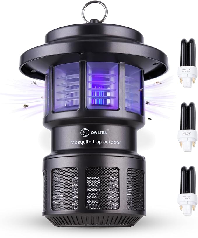 OWLTRA OMT-L20 Indoor & Outdoor Electric Insect Trap, Catcher & Killer Lamp for Mosquitoes, Biting Flies, Wasps, Moths, Sink Bugs, No-See-Ums and More with Light Attraction and Fan Suction, Gray