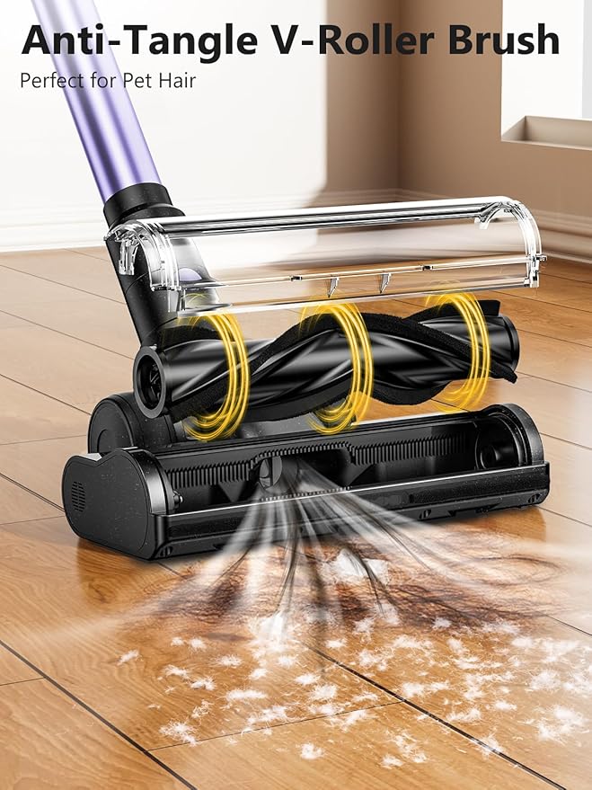 Cordless Vacuum Cleaner, 46Kpa/55 Mins Vacuum Cleaners for Home, Self-Standing Stick Vacuum with Rechargeable Dock,LED Display & Anti-Tangle,Lightweight Rechargeable Vacuum for Carpet (Violet)