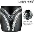 Zahari Home 2pc Sinatra Black Modern Bath Accessories Set Waste Basket & Tissue Box Modern Decorative Beautiful Designs Bathroom Decor Set for Home Luxury Bath Set Mosaic Glass