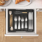 Lifewit Silverware Drawer Organizer, Expandable Utensil Tray for Kitchen, BPA Free Flatware and Cutlery Holder, Adjustable Plastic Storage for Spoons Forks Knives, 8.5"-14.1" x 12.1", Black