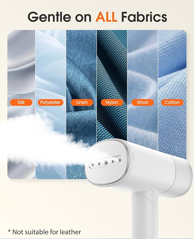 Handheld Steamer for Clothes, 1200W Foldable Travel Steamer, 20 Sec Preheat Garments Wrinkle Remover, 120V Portable Hand Iron with 150ml Water Tank, Clothes Steamer for Home Travel-White