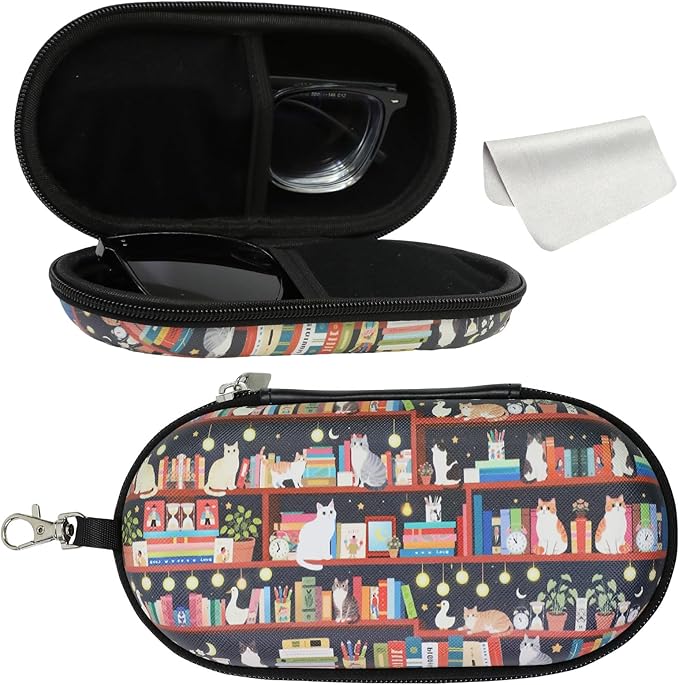 Double Eyeglasses Case, Hard Shell Dual Sunglasses Organizer with Zipper Clip Travel Glasses Storage for Women Men