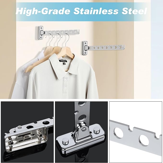 Alise Folding Clothes Hanger,Stainless Steel Wall Mounted Drying Rack,Space Saving Laundry Hanging Rack for Laundry Closet Bedroom Bathroom,Polished Chrome