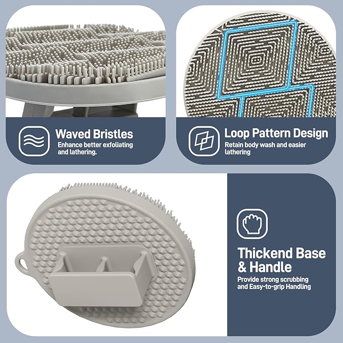 Foot Brush/Foot File/Silicone Body Scrubber Set(3PCS), 3-in-1 Foot Scrubber with Long Handle, 10.2’’-27.5’’Adjustable Foot Scrub Brush with Foot File and Silicone Loofah, Gift-Box(White Set)