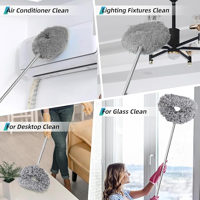 DRQ Ceiling Fan Cleaner Duster, 2 Pack Reusable Microfiber Duster with Extension Pole, 13 to 50 Inch Fan Blade Cleaner, Removable Dusters for Cleaning Walls Bookshelves Door Window Top (Grey)