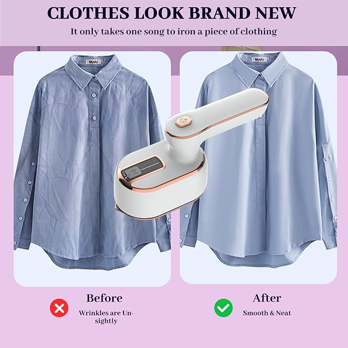 Portable Steam Iron，970W Dry Wet Dual Ironing Steam Hanging Ironing Machine，20S Rapid Preheating Large Water Tank Iron with Ergonomic Handle, Suitable for Home, Travel, Dormitory & Office (White)