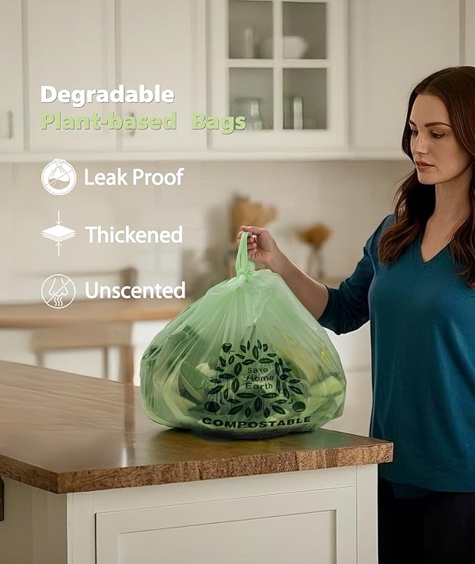 Compostable Trash Bags 8 Gallon with Handle, 30 Liter, 40 Count, AYOTEE Composting Garbage Bags 8 Gallon for Kitchen Food Scrap, Waste Basket Bag，Unscented Medium Trash Can Liners for Office