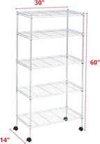 Displays By Jack 5 Tier Heavy Duty Wire Shelving Unit Storage Rack for Products Plant Pantry, Garage, Laundry Racks Durable Shelf Organizer Shelves Stand 14" W x 30" L x 60" H, Chrome