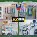 EZ Shelf - Hanging Shelf - Closet Rod - Expands 17.5-27” - White, Closet Shelves - Strong, Holds 200 lbs - DIY, Easy Install - to 2 Side Walls - Alternative to Wire Shelving