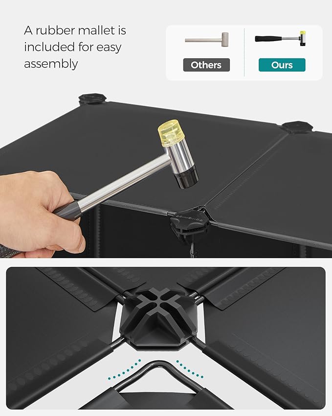 SONGMICS 6 Cube Storage Organizer, Modular Bookshelf, DIY Closet Organizers and Storage, Plastic Stackable Shelves, 11.8 x 11.8 x 11.8 Inch Cubes, with Feet and Rubber Mallet, Black ULPC06H