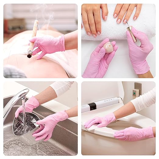 Pink Disposable Exam Gloves, X-Small, 50-ct Box, Powder-Free, Latex-Free, Medical Grade Gloves for Cleaning & Esthetician