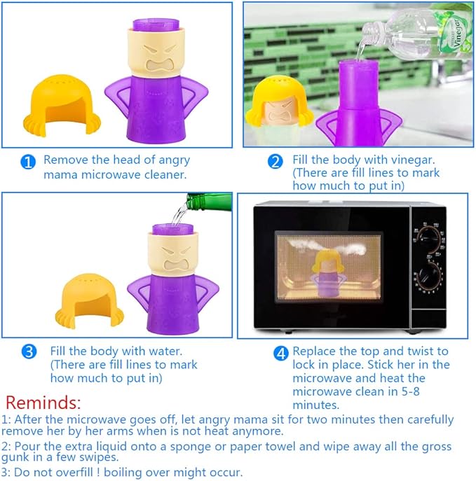 Abnaok Microwave Cleaner, 2 PCS Angry Mama Microwave Cleaner Microwave Oven Steam Cleaner Easily Clean in Minutes Cleans Add Vinegar and Water for Home or Office with English Manual (Purple)
