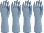 Rubber Cleaning Gloves for Dishwashing, 4 Pairs Reusable Kitchen Gloves for Washing Dishes and Household Cleaning, Blue Dish Gloves with Flocked Lining and Non-Slip Grip, Pefect for Woman Men - S