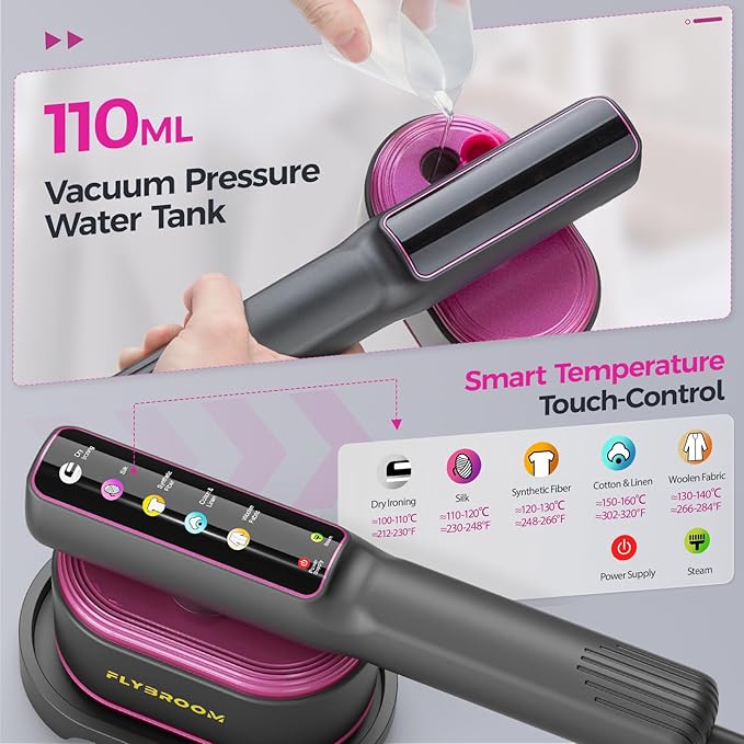 Travel Steamer for Clothes, 1200W Portable Steamer ＆ Iron 2 In 1, 13s Heat Up, LED Touch Display with 5 Modes, Large Ceramic Heat Panel, 110ml Tank, Garment Steamer for Home and Travel
