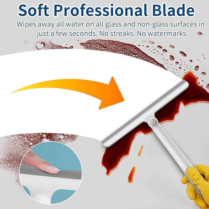 WONDAY Shower Squeegee for Glass Doors Tile and Walls 2 Pack Squiggy Bathroom Windows with 360° Rotation Rubber Blade (Bluegrey)