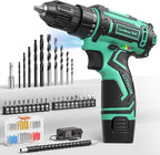 Cordless Drill Set,12V Power Drill Driver 3/8" Keyless Chuck with 92 Acessories, Built-in LED Light, 25+1 Position, Electric Drill for Home DIY Projects（Cyan）