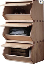 Stackable Solid Wood Storage Chests,Hall Entryway Cabinet,Modular Wooden Multi-use Box,Bins with Lids,Closet Storage Organizers,Drawers,Potato,Onion,Bread,Classify by Items,19.5”W(3 Pack)