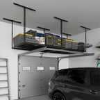 3X8FT Overhead Garage Storage Rack, 22"-48" Height Adjustable Garage Ceiling Storage Racks, Heavy Duty Metal Garage Storage Organizer System, 600LBS Weight Capacity