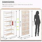 4NM 6 Tiers No Assembly Book Shelves, 61.8" H Folding Bookshelf Bookcase Open Industrial Foldable Shelves for Bedroom, Living Room, Home Office - Natural White