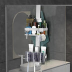 Over The Door Shower Caddy 2 Tier, 304 Stainless Steel Hanging Shower Caddy Rustproof Shower Shelves, No Drilling Hanging Shower Organizer for Bathroom Glass Door, Silver