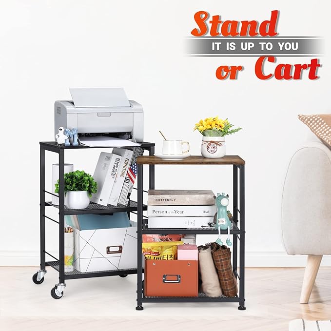 LIANTRAL 3 Tier Rolling Cart, Black Kitchen Carts on Wheels with Storage, Multifunctional Utility Cart for Kitchen Bathroom Living Room Bar Office